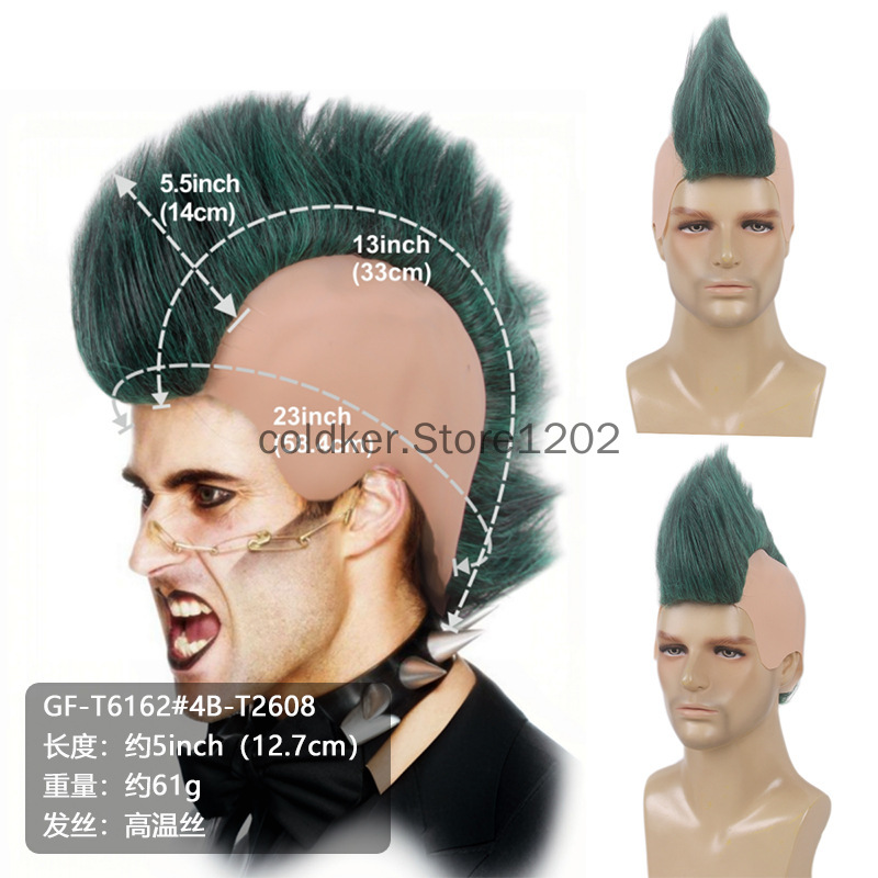 Men's Punk Mohawk Spiky Wig Re – Anime Cosplay Red Hair Bewertung und Preis