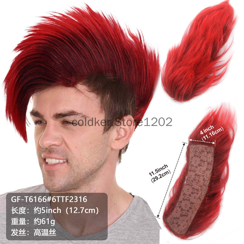 Men's Punk Mohawk Spiky Wig Re – Anime Cosplay Red Hair Bewertung und Preis